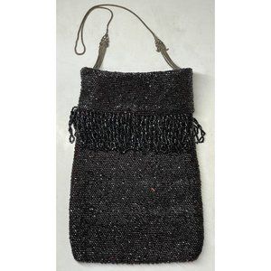 Antique Vintage 20th C.  Dark Black Red Beaded Flapper Art Deco Glass Purse Bag